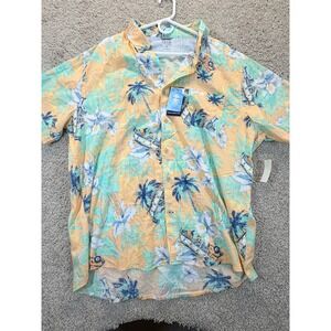 IZOD Saltwater XXL Dockside Chambray Tropical Palm Tree Button Down Shirt NEW